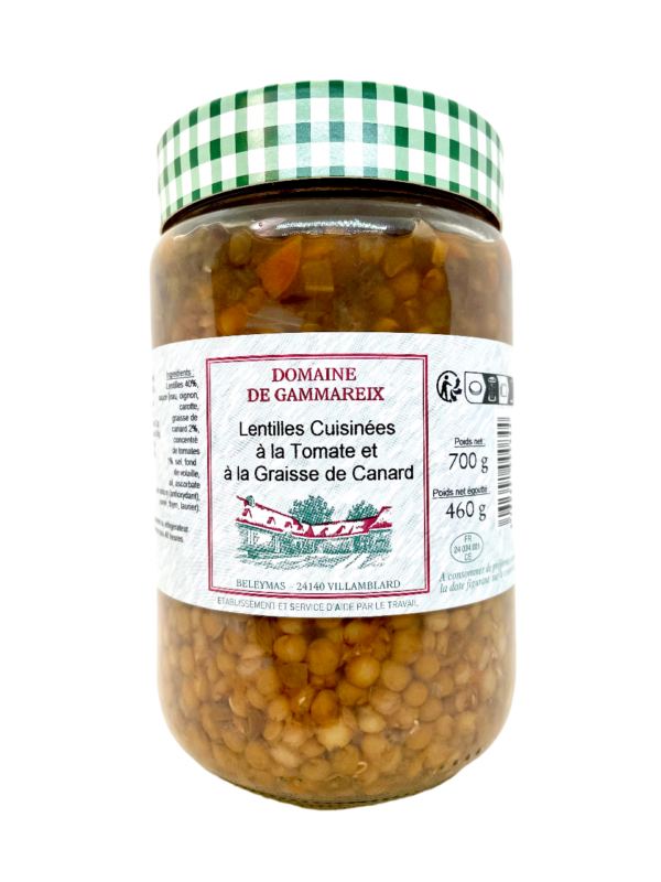 lentilles cuisinées à la tomate et à la graisse de canard